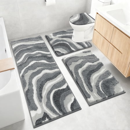 Bathroom Rugs Sets 4 Piece with Toilet Lid Cover, Non Slip Bathroom Mats Extra Soft Bath Rugs Absorbent Shaggy Rugs Perfect Plush Mats U-Shaped Toilet Rug and Toilet Cover