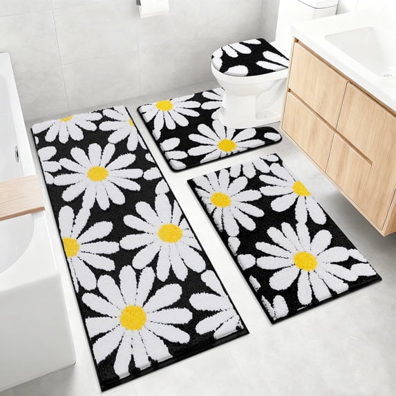 Bathroom Rugs Sets 4 Piece with Toilet Lid Cover, Non Slip Bathroom Mats Extra Soft Bath Rugs Absorbent Shaggy Rugs Perfect Plush Mats U-Shaped Toilet Rug and Toilet Cover