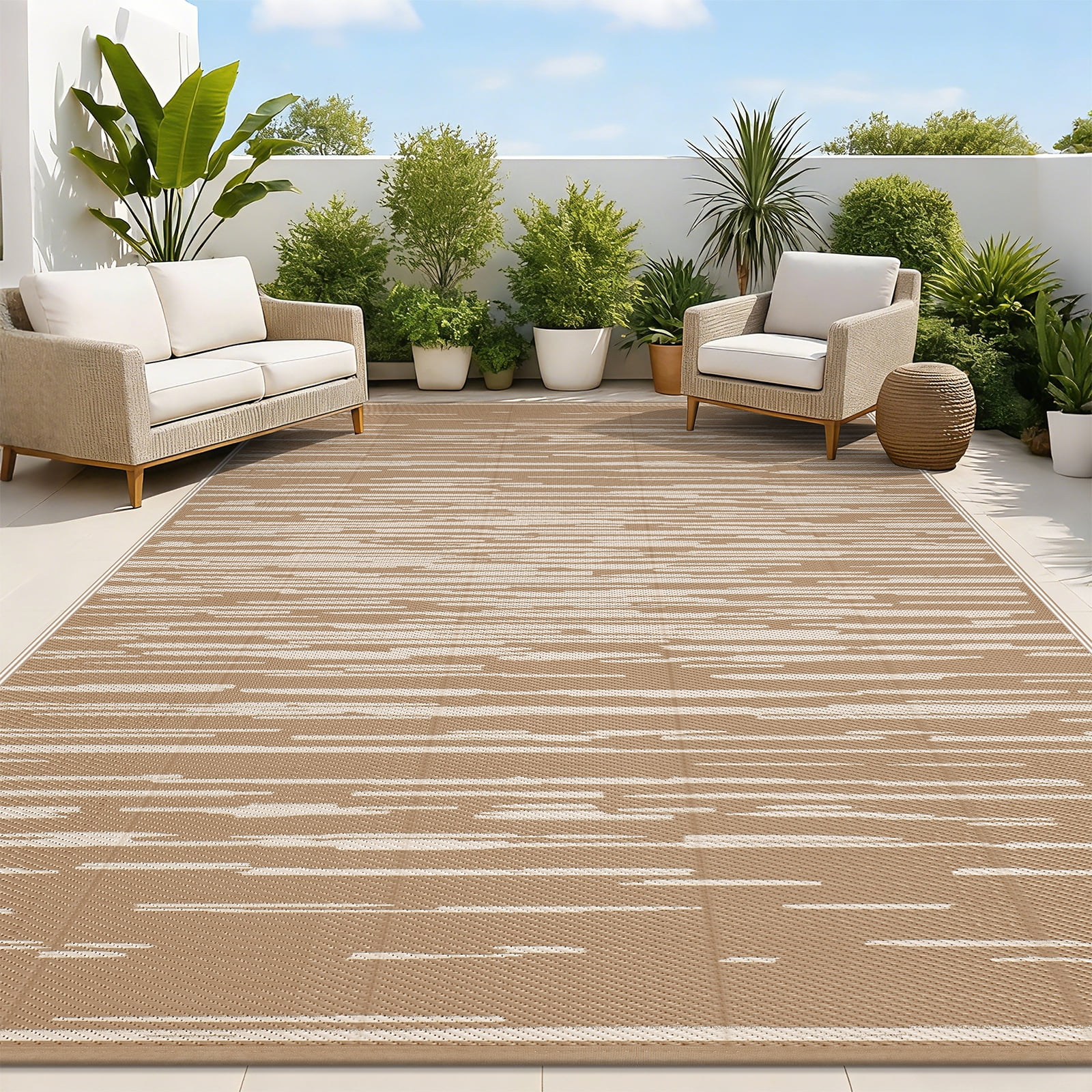Ileading 9'x 12' Outdoor Rug for Patio Clearance, Reversible Outdoor Plastic Straw Camping Rug, Portable Washable Reversible Mats for Camping, RV, Picnic, Beach, Backyard, Pool Deck