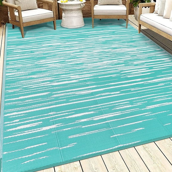 Ileading 6'x 9' Outdoor Rug for Patio Clearance, Reversible Outdoor Plastic Straw Camping Rug, Portable Washable Reversible Mats for Camping, RV, Picnic, Beach, Backyard, Pool Deck