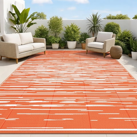 Ileading 9'x 12' Outdoor Rug for Patio, Reversible Outdoor Plastic Straw Camping Rug, Portable Washable Reversible Mats for Camping, RV, Picnic, Beach, Backyard, Pool Deck