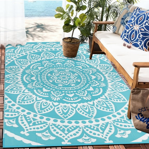 Ileading 6'x 9' Outdoor Rug for Patio Clearance, Reversible Outdoor Plastic Straw Camping Rug, Portable Washable Reversible Mats for Camping, RV, Picnic, Beach, Backyard, Pool Deck
