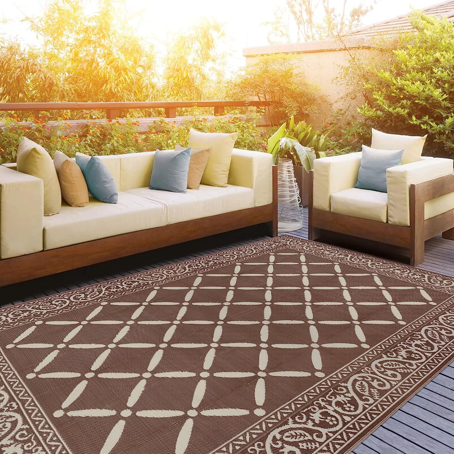Ileading 6'x 9' Outdoor Rugs, Reversible Waterproof Outdoor Patio Rug Clearance, Plastic Straw