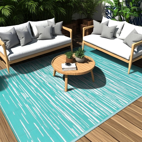 Ileading 9'x 12' Outdoor Rug for Patio Clearance, Reversible Outdoor Plastic Straw Camping Rug, Portable Washable Reversible Mats for Camping, RV, Picnic, Beach, Backyard, Pool Deck