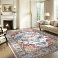 thumbnail image 1 of Ileading 9'x12' Boho Area Rug for Living Room, Non Slip Machine Washable Rugs Vintage Floor Carpet for Bedroom Dinning Room Kitchen, Red, 1 of 14