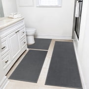 Ileading 3pcs Bathroom Rugs Set with U-Shaped Mat, Non Slip, Soft, Absorbent Bath Mats for Tub, Shower, Toilet 18"x26"+18"x48"+U Shape 20"x24" Gray