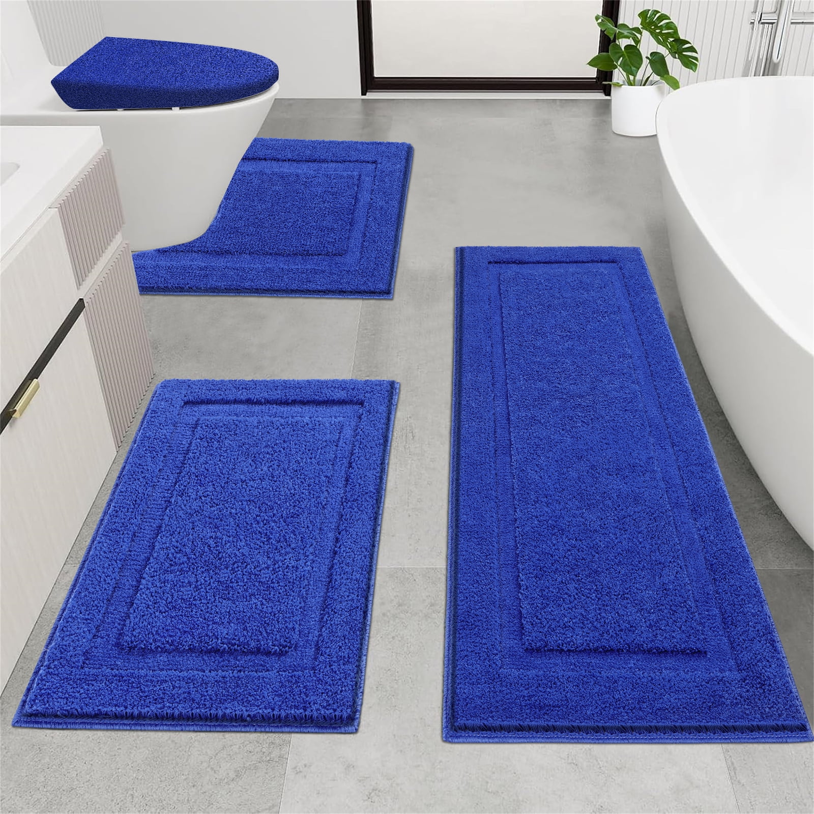 Ileading Bathroom Rugs Set of 4 Soft Bath Mats with Toilet Lid Cover ...