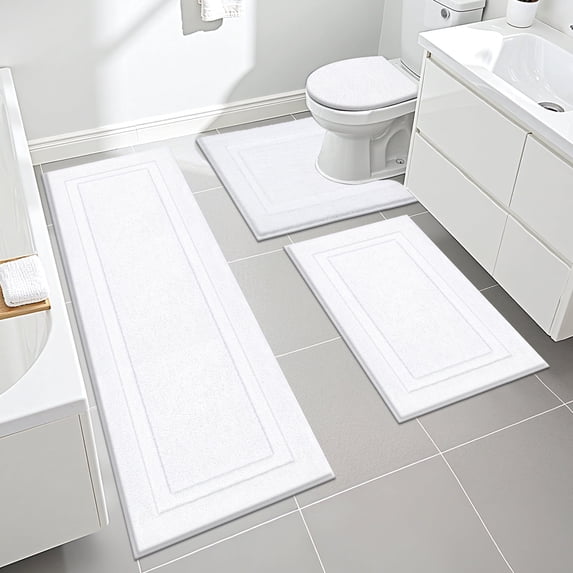 Ileading Bathroom Rugs Set of 4 Soft Bath Mats with Toilet Lid Cover Washable Microfiber Bathroom Mats, White