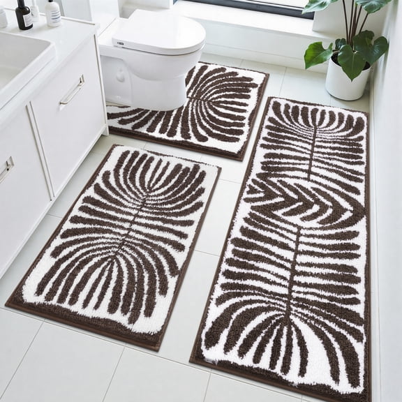 Ileading Bathroom Rugs Sets 3 Piece, Super Soft and Absorbent Non Slip Microfiber Toilet Bathroom Mats, Brown