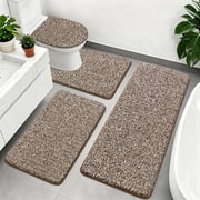 Ileading Bathroom Rugs Sets 4 Piece, Non Slip Washable Bath Rug, Absorbent Shaggy Bath Mats for Bathroom Floor, Tub, Shower, Brown
