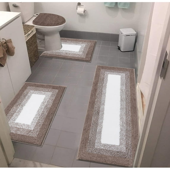 Ileading Bathroom Rugs Sets 4 Piece Plush Shaggy Microfiber Bath Rug with U-Shaped Contour Toilet Mat
