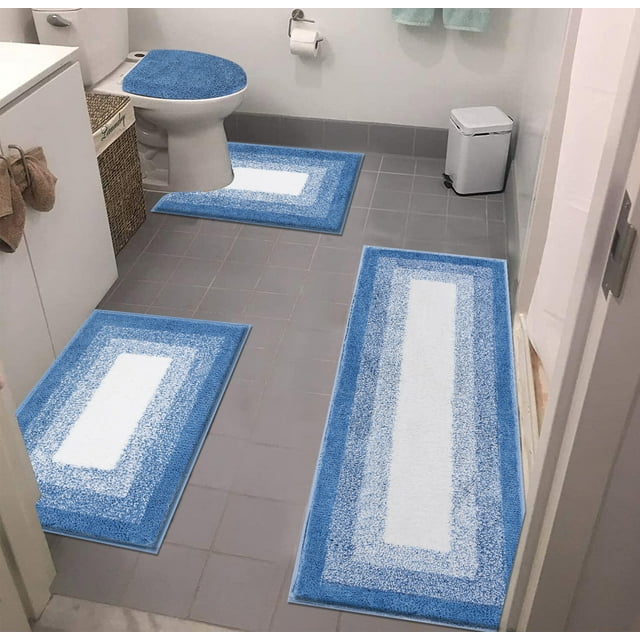 Ileading Bathroom Rugs Sets 4 Piece Plush Shaggy Microfiber Bath Rug with U-Shaped Contour Toilet Mat