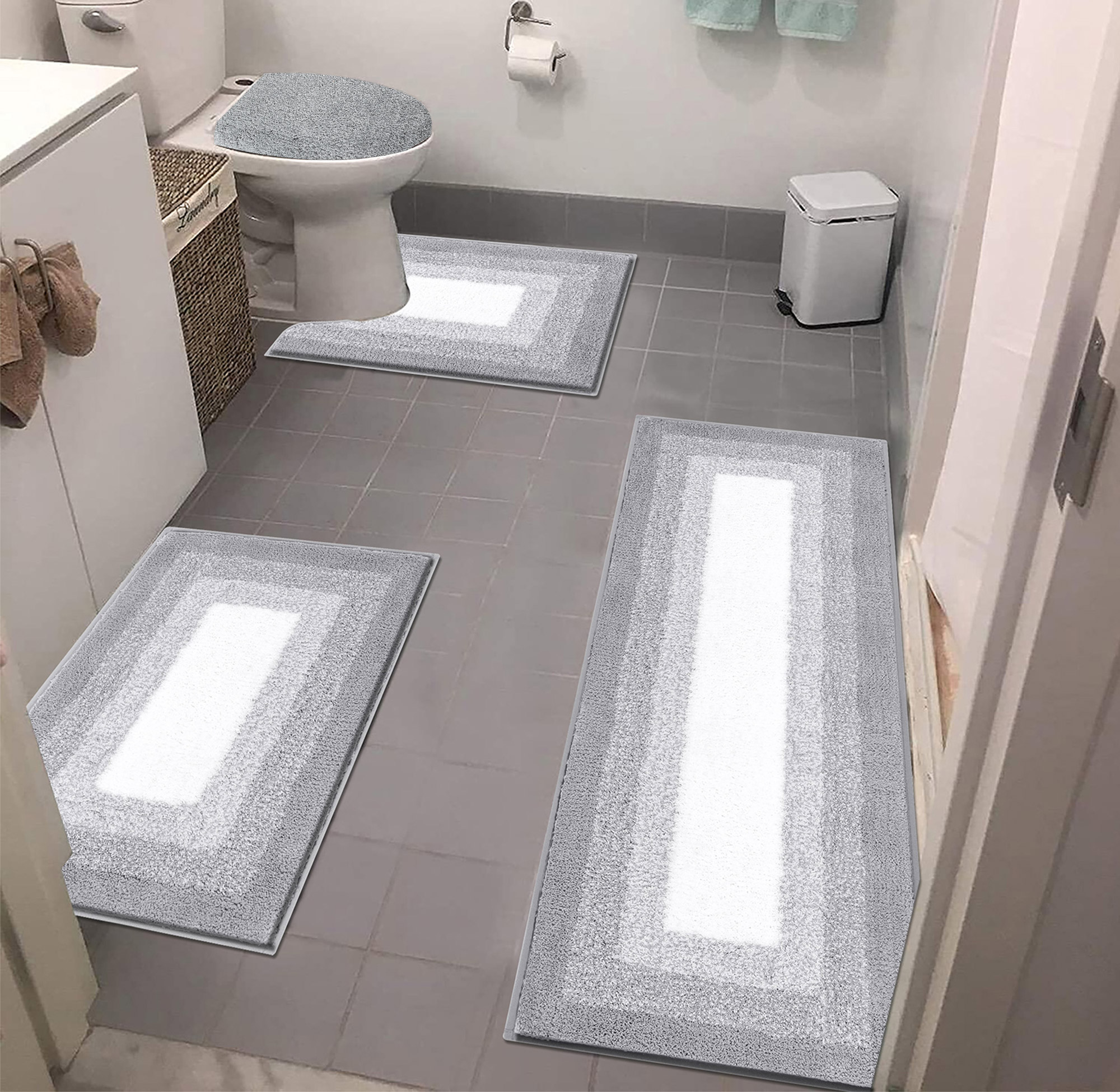 Ileading Bathroom Rugs Sets 4 Piece Plush Shaggy Microfiber Bath Rug with U-Shaped Contour Toilet Mat - image 1 of 11