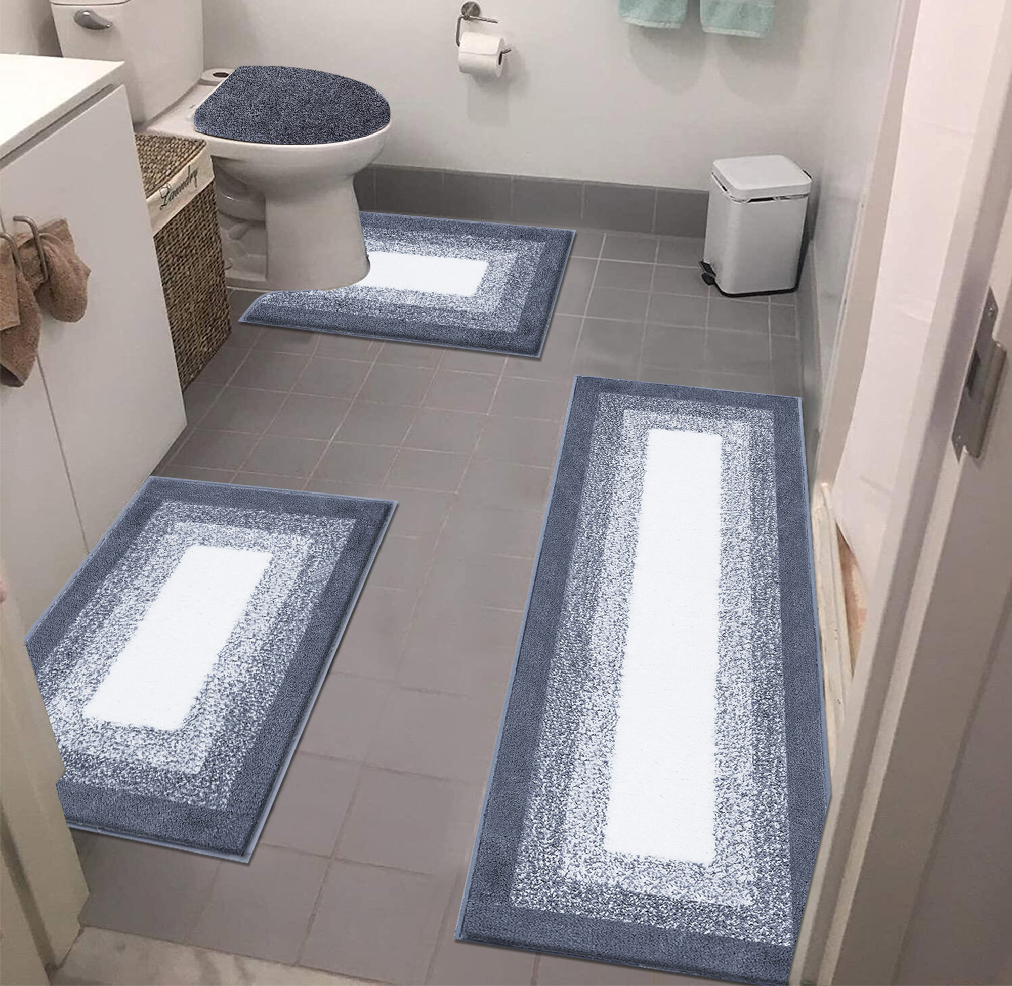 Ileading Bathroom Rugs Sets 4 Piece Plush Shaggy Microfiber Bath Rug with U-Shaped Contour Toilet Mat - image 1 of 11