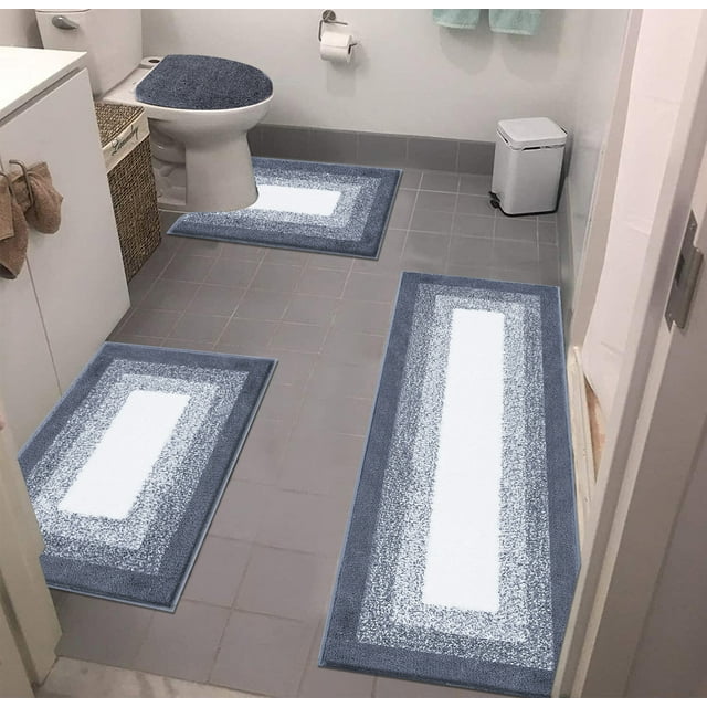 Ileading Bathroom Rugs Sets 4 Piece Plush Shaggy Microfiber Bath Rug with U-Shaped Contour Toilet Mat