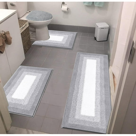 Ileading Bathroom Rugs Sets 4 Piece Plush Shaggy Microfiber Bath Rug with U-Shaped Contour Toilet Mat