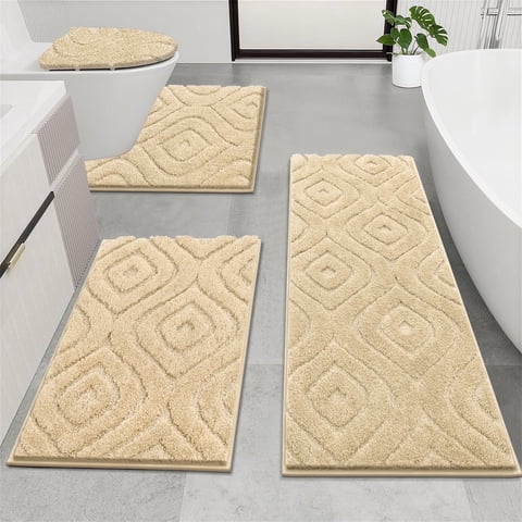 Ileading Bathroom Rugs Sets 4 Piece, Super Soft and Absorbent Non Slip Microfiber Toilet Bathroom Mats