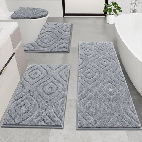 Ileading Bathroom Rugs Sets 4 Piece, Super Soft and Absorbent Non Slip Microfiber Toilet Bathroom Mats