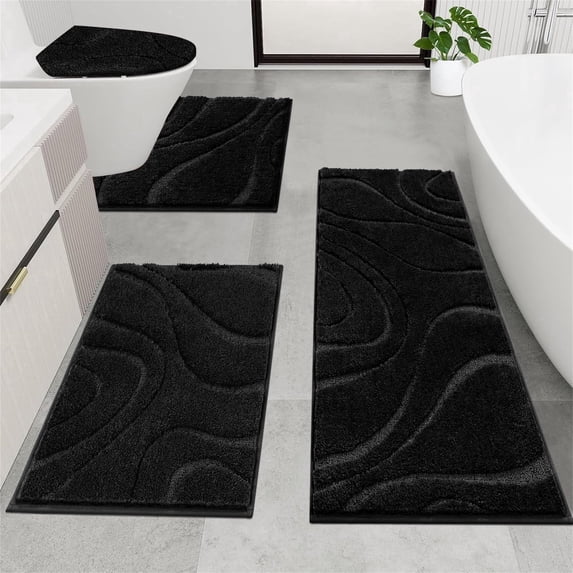 Ileading Bathroom Rugs Sets 4 Piece, Super Soft and Absorbent Non Slip Microfiber Toilet Bathroom Mats