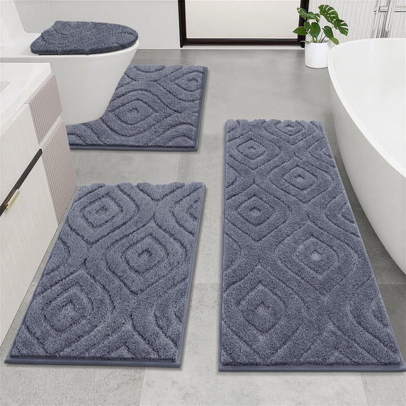 Ileading Bathroom Rugs Sets 4 Piece, Super Soft and Absorbent Non Slip Microfiber Toilet Bathroom Mats