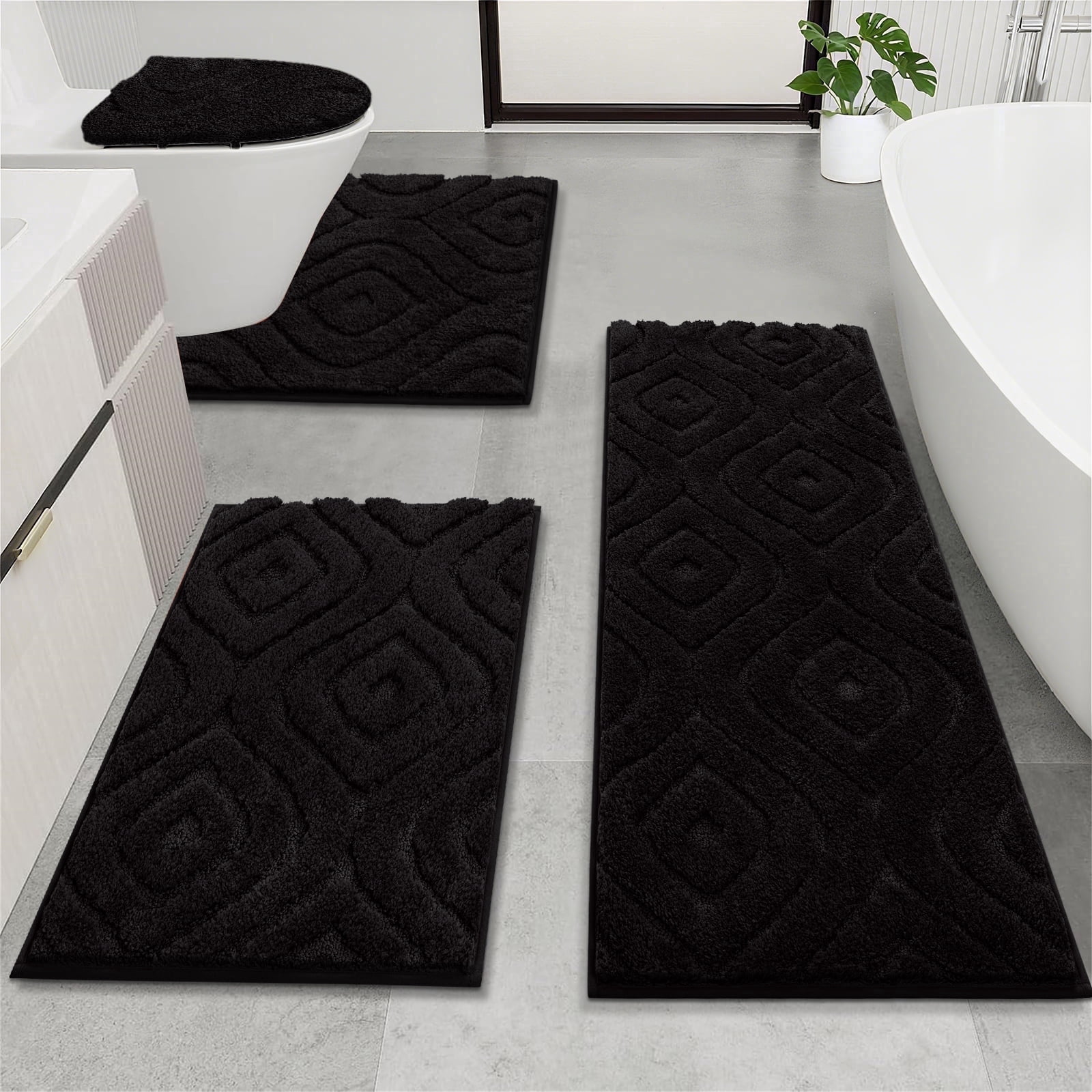 Ileading Bathroom Rugs Sets 4 Piece, Super Soft and Absorbent Non Slip Microfiber Toilet Bathroom Mats - Walmart.com