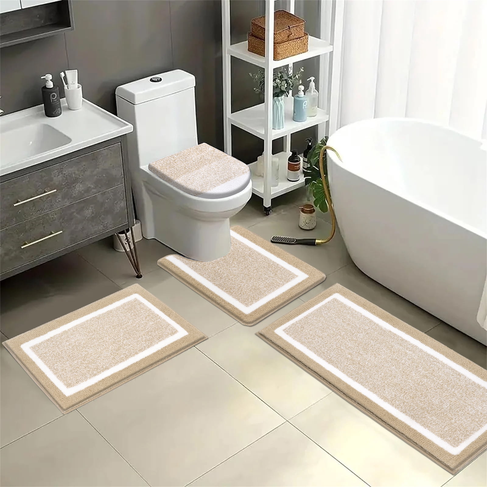 Ileading Bathroom Rugs Sets 4 Piece with Lid Cover Absorbent Microfiber ...