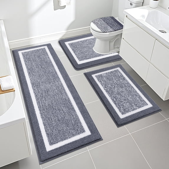 Ileading Bathroom Rugs Sets 4 Piece with Lid Cover Absorbent Microfiber Bathroom Shower Mat Set, Dark Gray