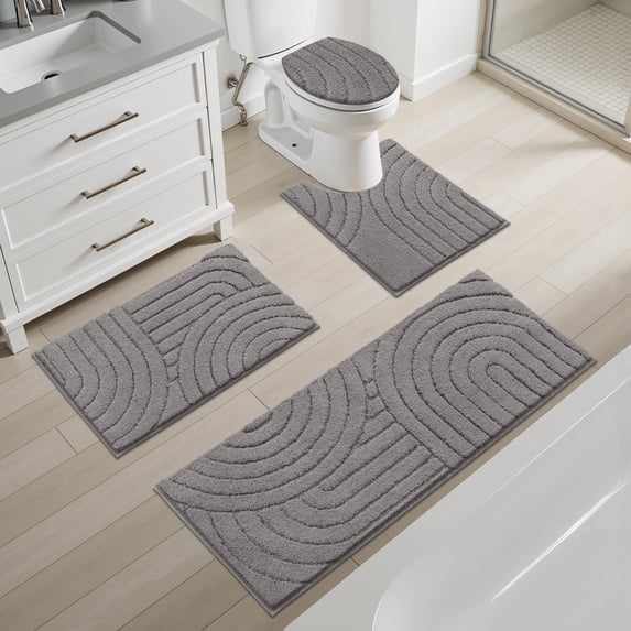 Ileading Bathroom Rugs Sets 4 Piece with Toilet Lid Cover, Non Slip Bathroom Mats Extra Soft Bath Rugs Absorbent Shaggy Rugs Perfect Plush Mats