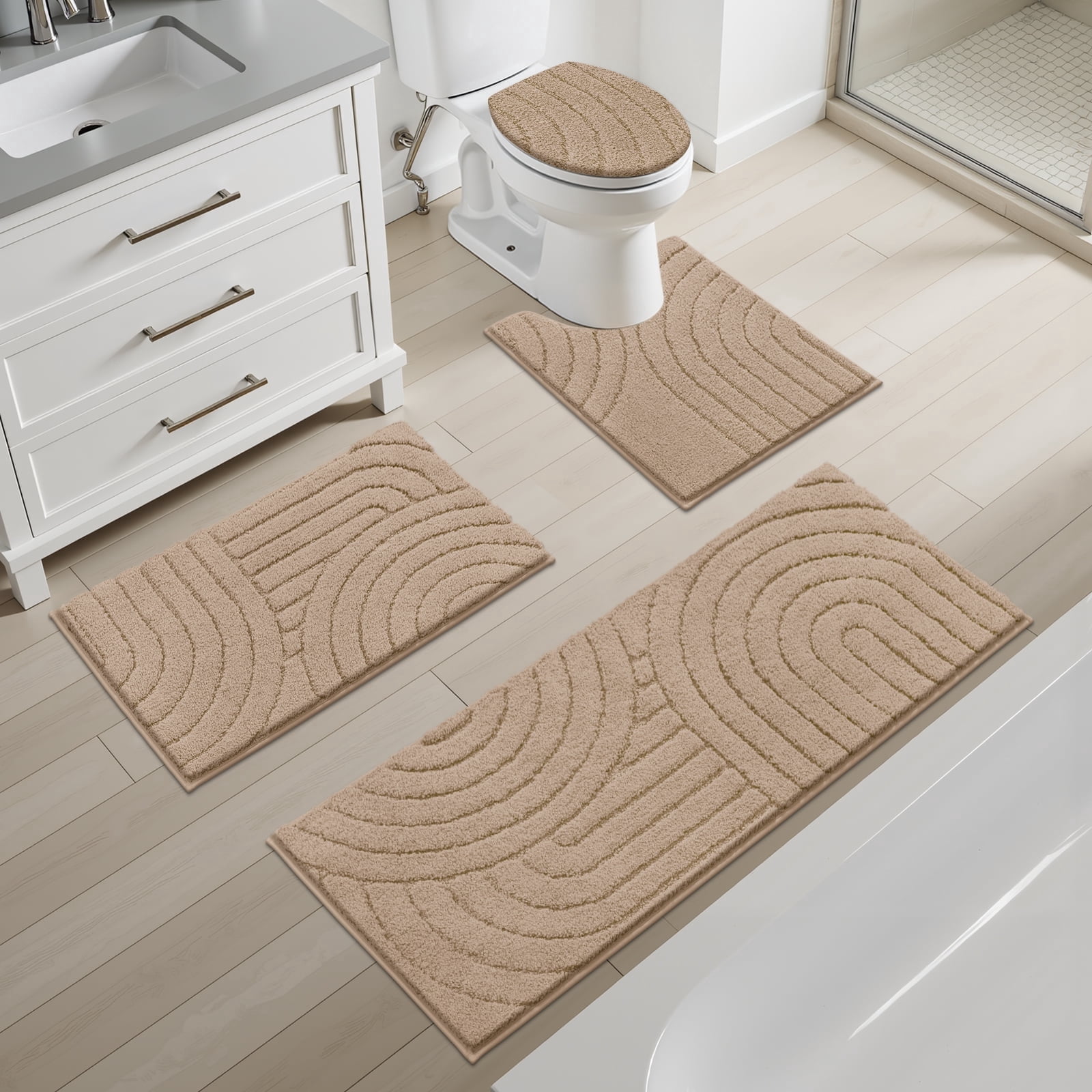 Ileading Bathroom Rugs Sets 4 Piece with Toilet Lid Cover, Non Slip Bathroom Mats Extra Soft Bath Rugs Absorbent Shaggy Rugs Perfect Plush Mats