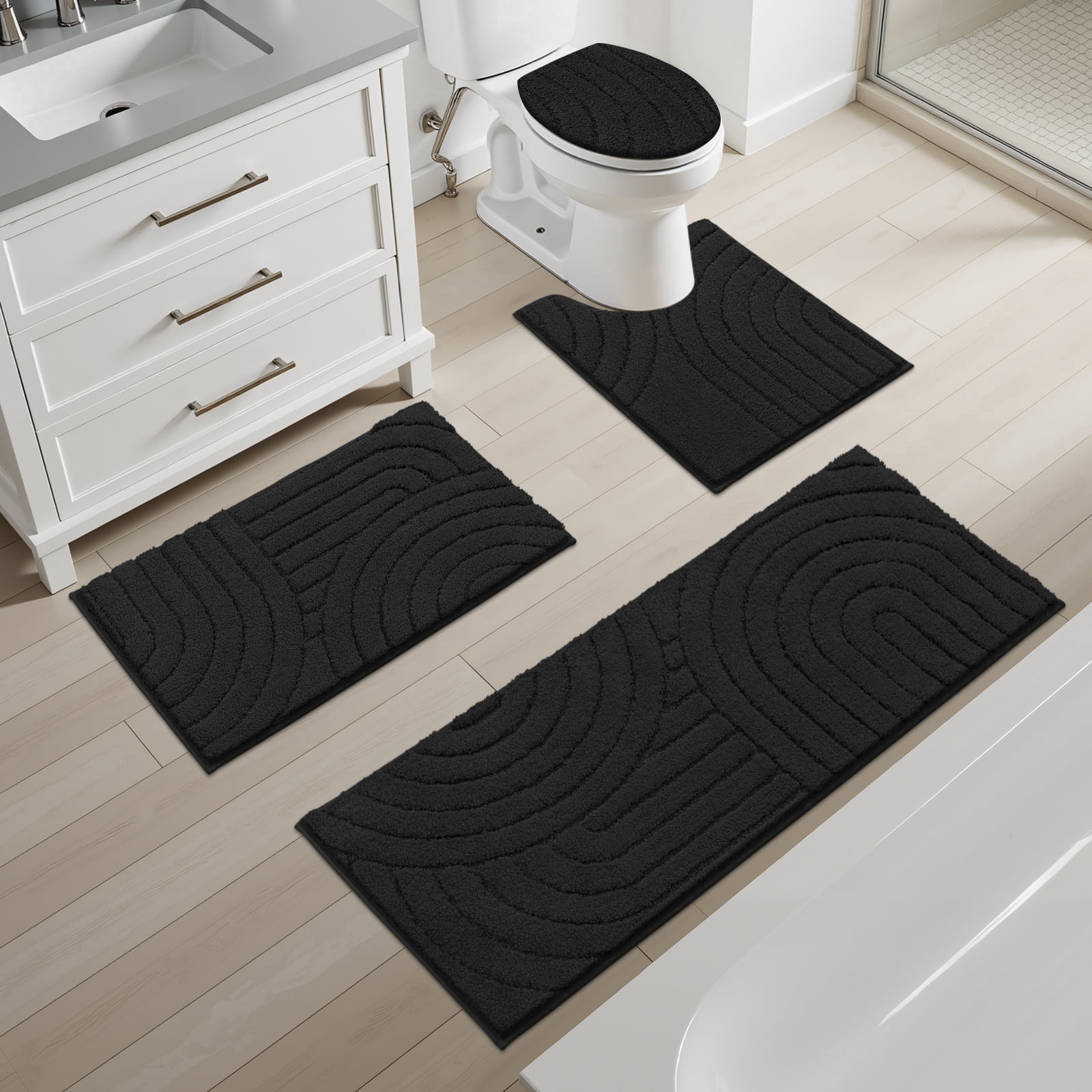Ileading Bathroom Rugs Sets 4 Piece with Toilet Lid Cover, Non Slip Bathroom Mats Extra Soft Bath Rugs Absorbent Shaggy Rugs Perfect Plush Mats