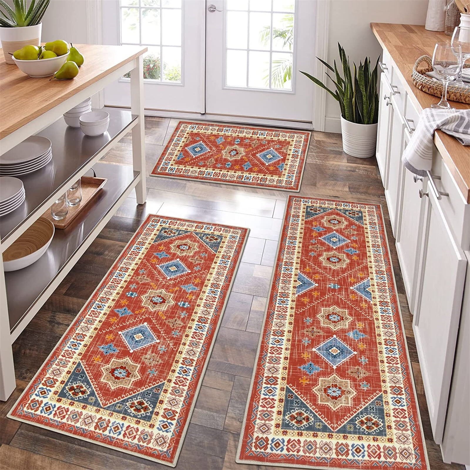 Ileading Boho Kitchen Rug Sets 3 Piece Runner Bohemian Mats Non Skid