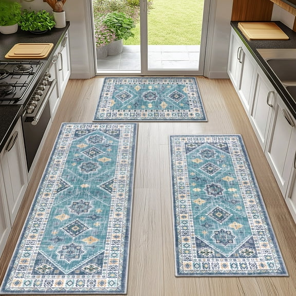 Ileading Boho Kitchen Rug Sets 3 Piece Runner Bohemian Mats Non Skid Washable Kitchen Floor Mat Runner