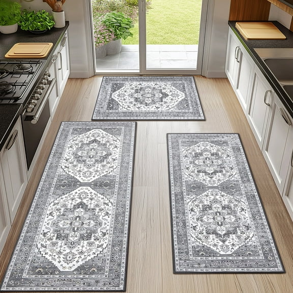 Ileading Boho Kitchen Rug Sets 3 Piece Runner Bohemian Mats Non Skid Washable Kitchen Floor Mat Runner
