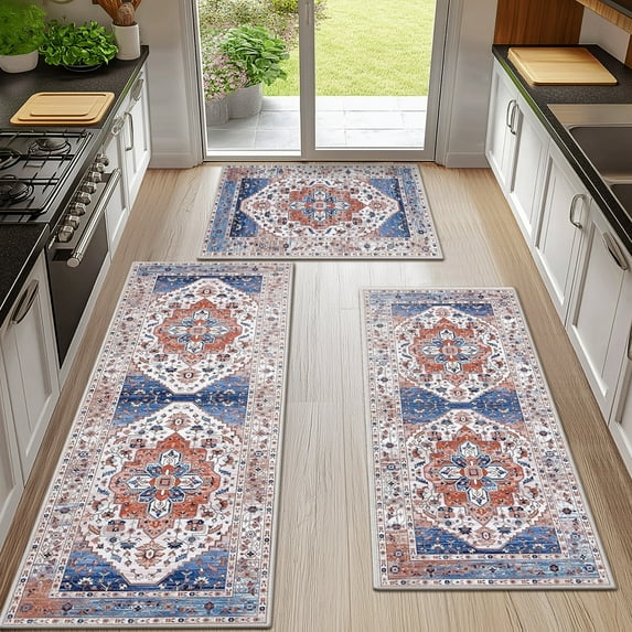 Ileading Boho Kitchen Rug Sets 3 Piece Runner Bohemian Mats Non Skid Washable Kitchen Floor Mat Runner