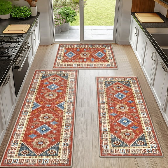 Ileading Boho Kitchen Rug Sets 3 Piece Runner Bohemian Mats Non Skid Washable Kitchen Floor Mat Runner