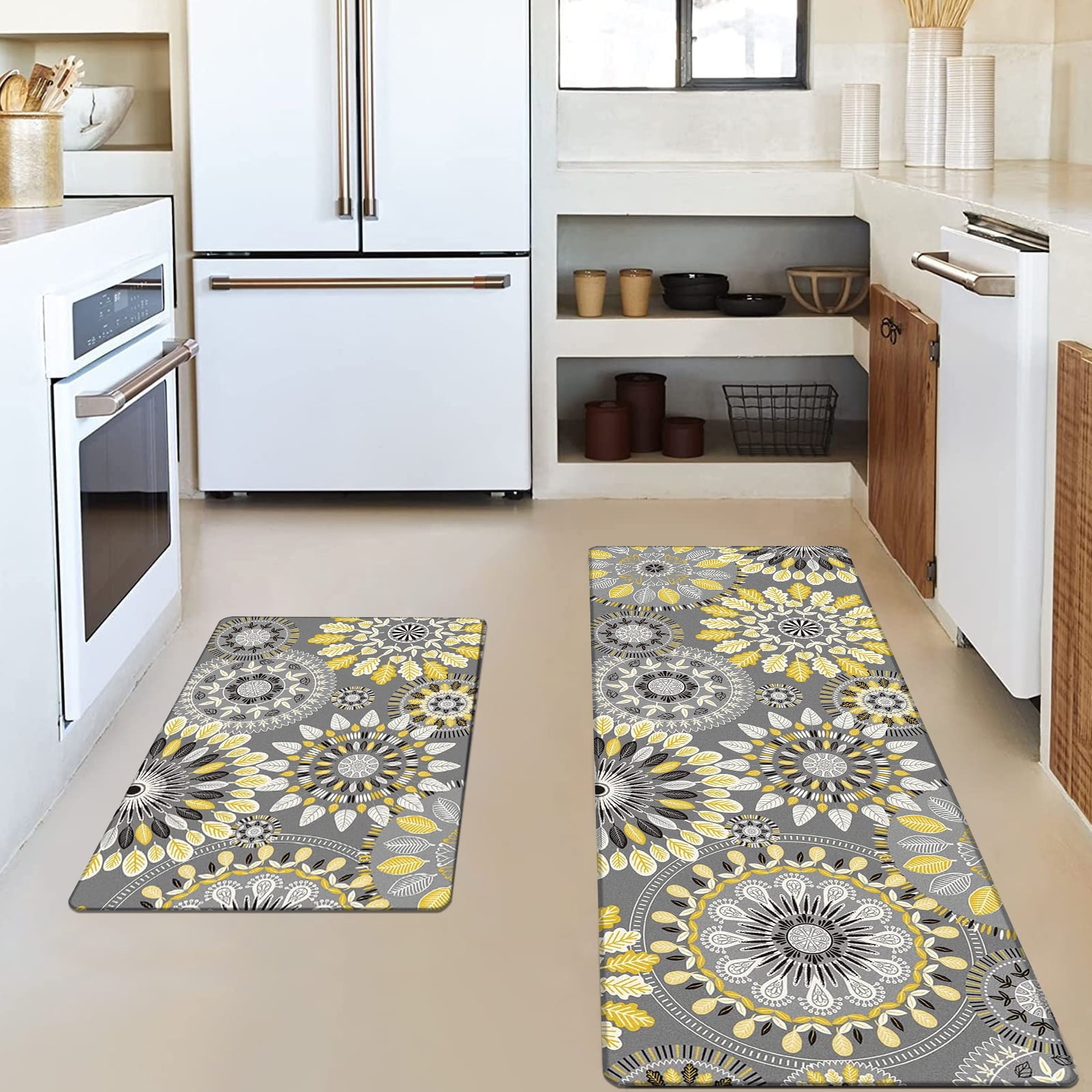 Ileading Boho Kitchen Rugs Set of 2 Anti Fatigue Mats for Kitchen Floor