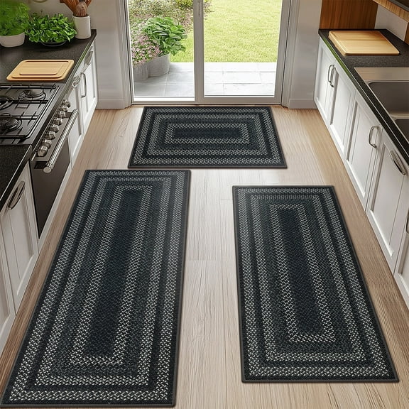 Ileading Boho Kitchen Rugs Sets 3 Piece with Runner Non Slip Kitchen Mats for Floor Washable Bohemian Runner Rug Set of 3