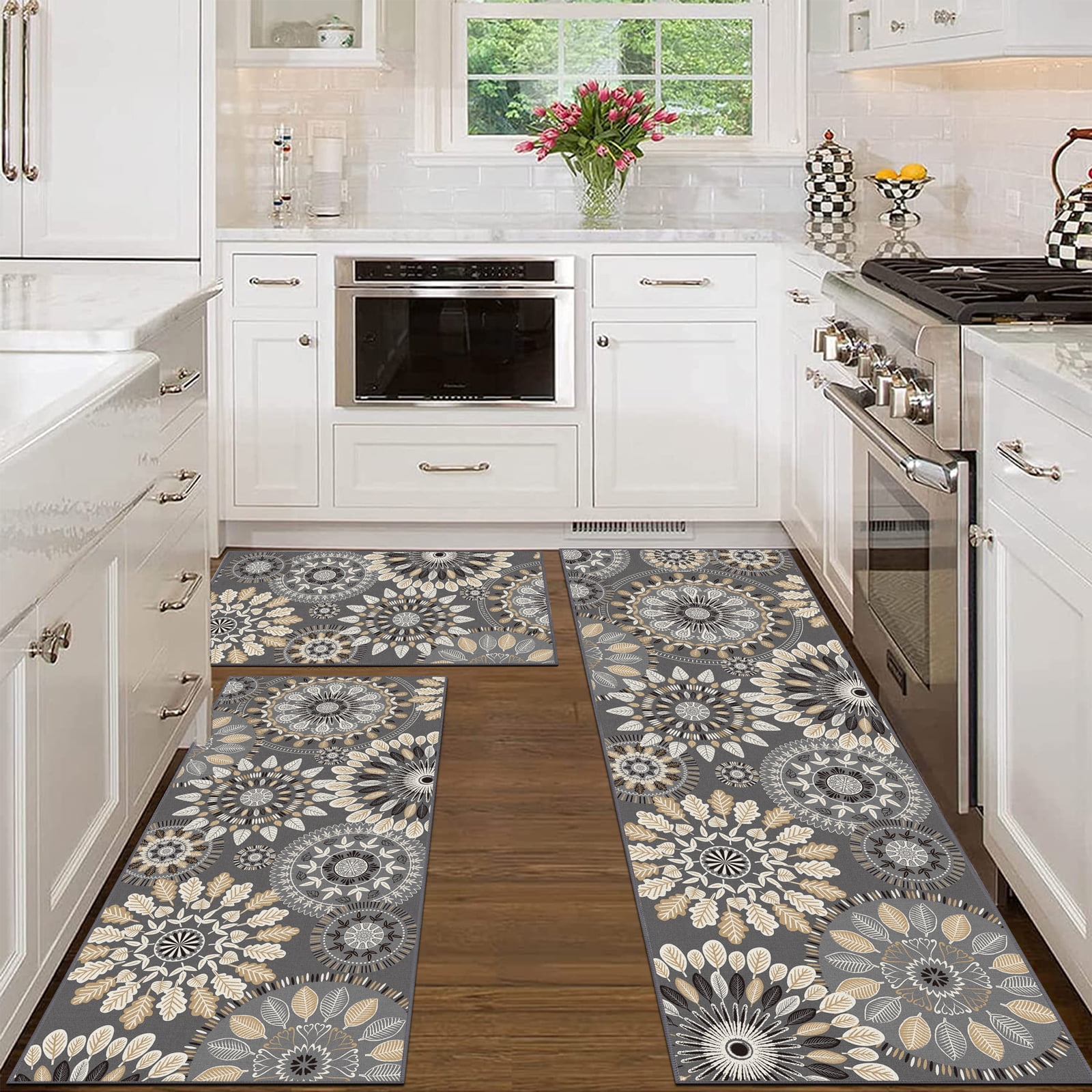 famibay Boho Kitchen Mats for Floor 2 Piece, Cushioned Kitchen