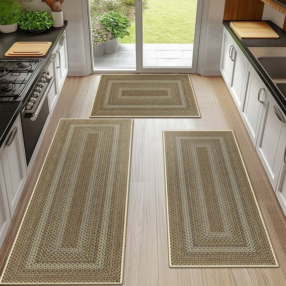Ileading Boho Kitchen Rugs Sets 3 Piece with Runner Non Slip Kitchen Mats for Floor Washable Bohemian Runner Rug Set of 3