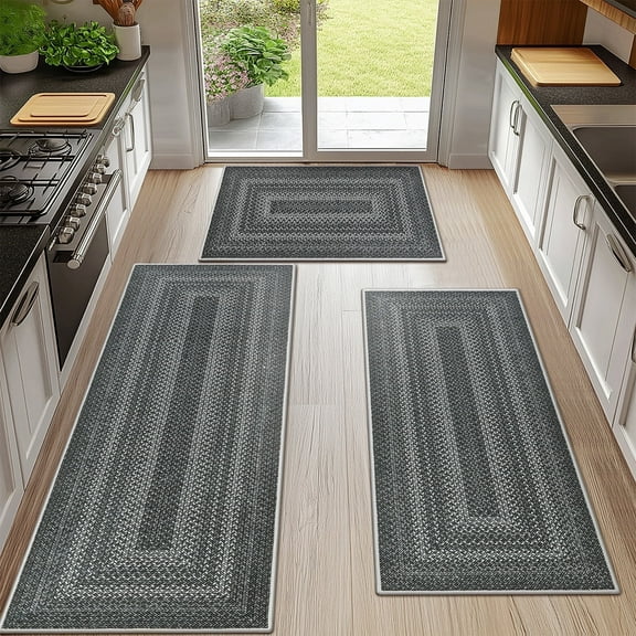 Ileading Boho Kitchen Rugs Sets 3 Piece with Runner Non Slip Kitchen Mats for Floor Washable Bohemian Runner Rug Set of 3