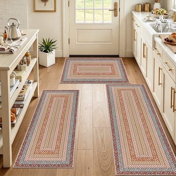Ileading Boho Kitchen Rugs Sets 3 Piece with Runner Non Slip Kitchen Mats for Floor Washable Bohemian Runner Rug Set of 3