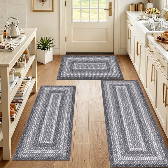 Ileading Boho Kitchen Rugs Sets 3 Piece with Runner Non Slip Kitchen Mats for Floor Washable Bohemian Runner Rug Set of 3