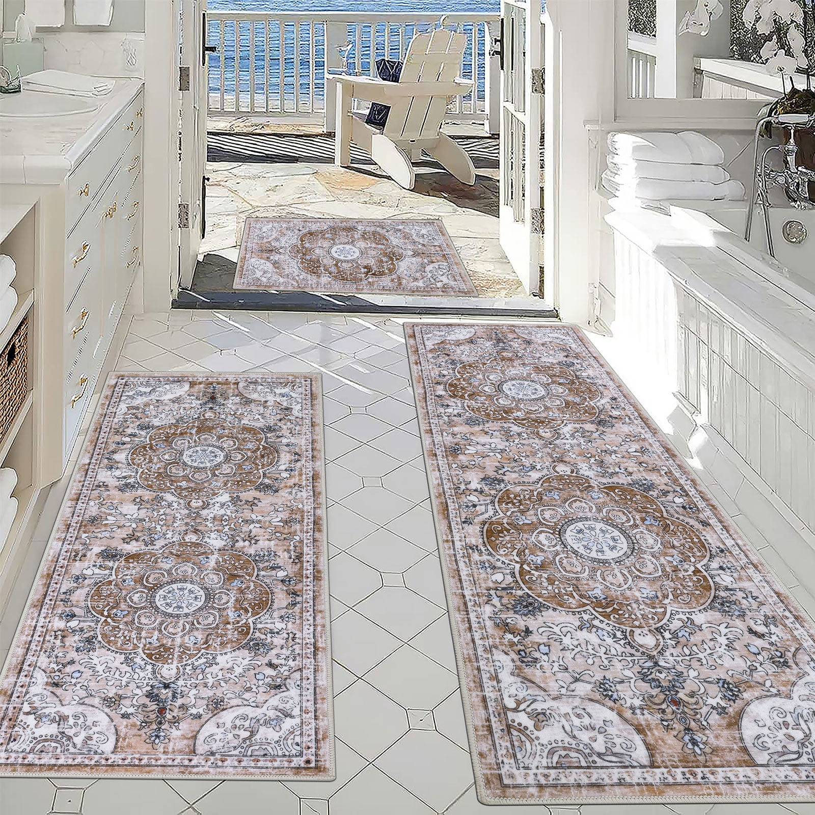 Ileading Waterproof Boho Kitchen Rugs Sets 3 Piece with Long Runner Non ...