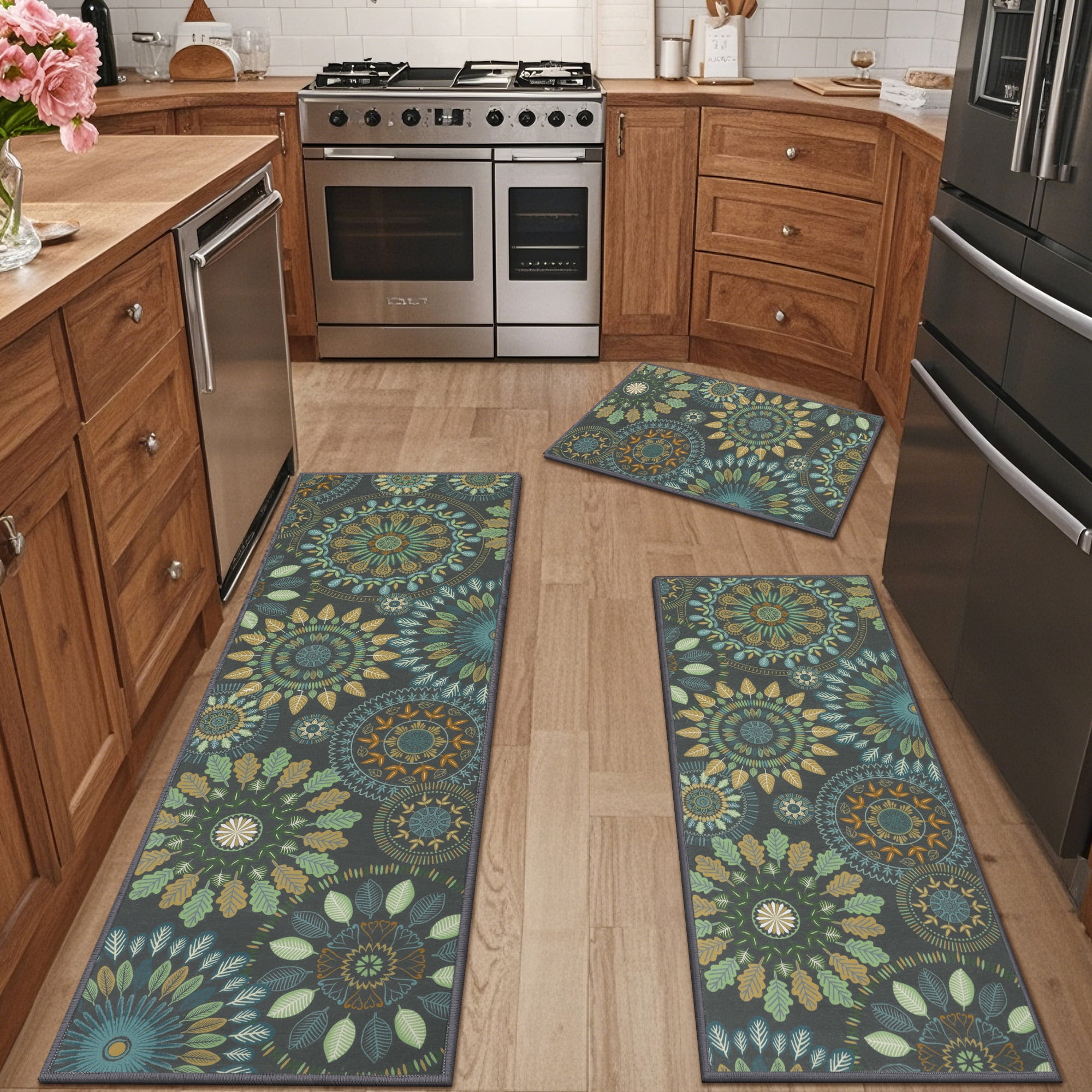 Ileading Boho Kitchen Rugs Sets 3 Piece with Runner Non Slip Kitchen Mats for Floor Washable ...