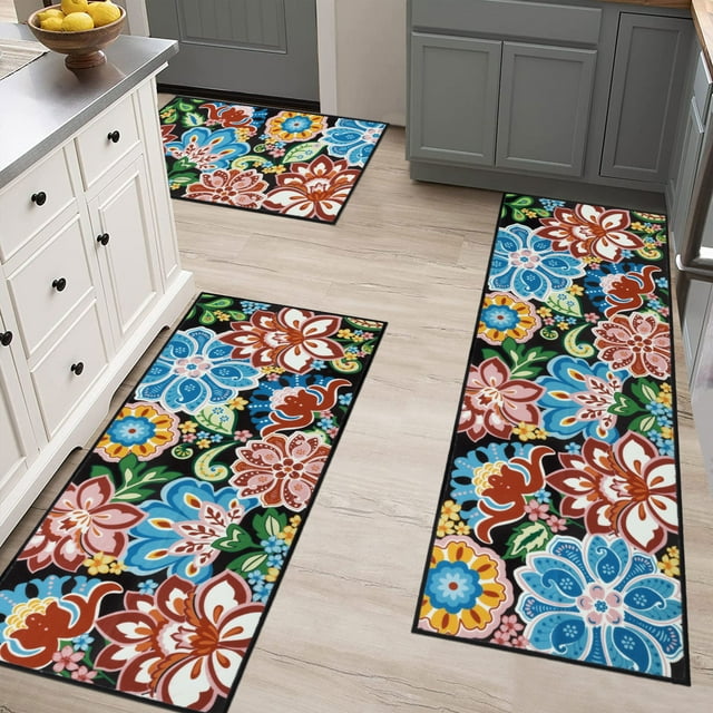 Ileading 3Piece Boho Kitchen and Laundry Area Mat Sets NonSkid