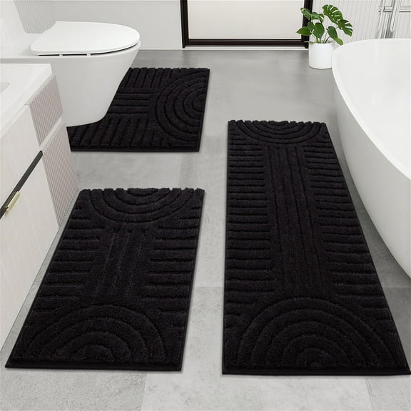 Bathroom Rugs Sets 3 Piece, Soft Absorbent Microfiber Bath Mats and U-Shaped Contour Toilet Rug, Plush Shaggy Bath Mat Set for Bathroom