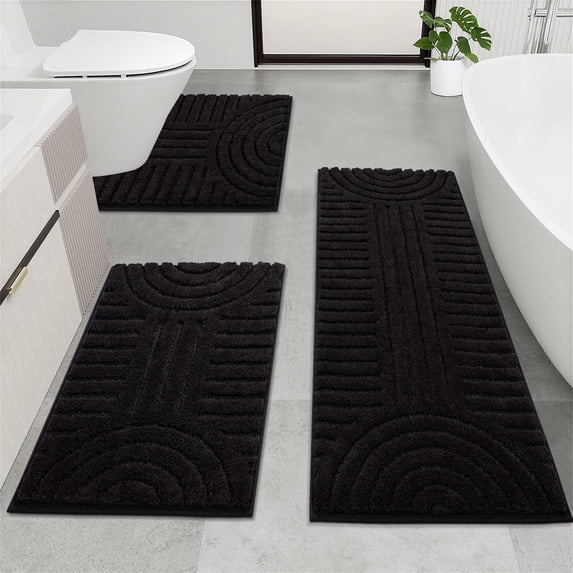 Bathroom Rugs Sets 3 Piece, Soft Absorbent Microfiber Bath Mats and U-Shaped Contour Toilet Rug, Plush Shaggy Bath Mat Set for Bathroom