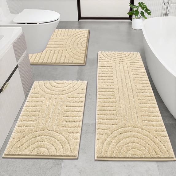 Bathroom Rugs Sets 3 Piece, Soft Absorbent Microfiber Bath Mats and U-Shaped Contour Toilet Rug, Plush Shaggy Bath Mat Set for Bathroom