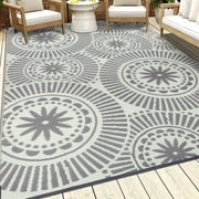 Ileading High Quality Plastic Straw Reversible Outdoor Rugs Waterproof Circles for RV, Patio, Deck, Camping 6' x 9' Gray