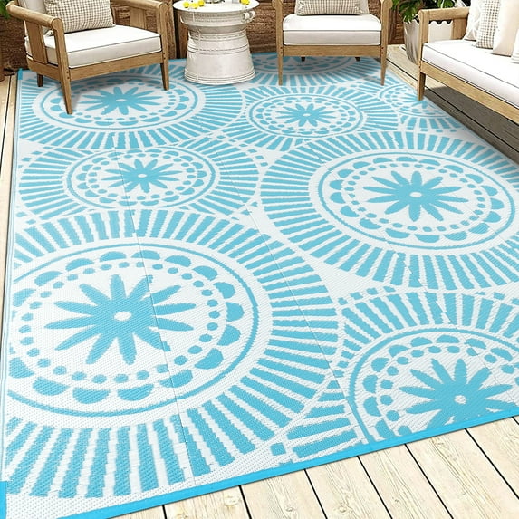 Ileading High Quality Plastic Straw Reversible Outdoor Rugs Waterproof Circles for RV, Patio, Deck, Camping